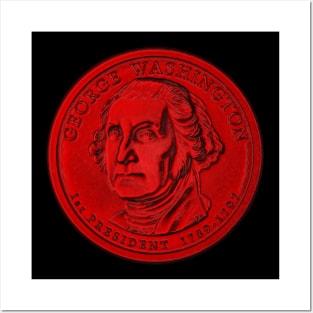 USA George Washington Coin in Red Posters and Art